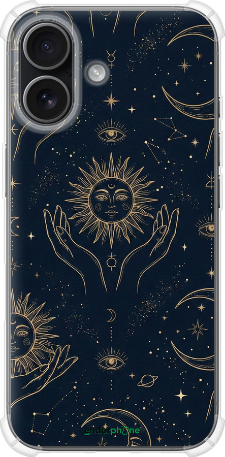Силикон с усиленными углами чехол Celestial Harmony: Sun & Moon Gold Mystic Pattern для Apple iPhone 17 - 6778sp-4031 изображение 