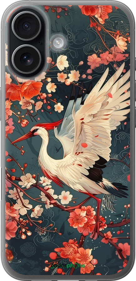 Силиконовый чехол Сакура и аист для Apple iPhone 17 - 6108u-4031 изображение 
