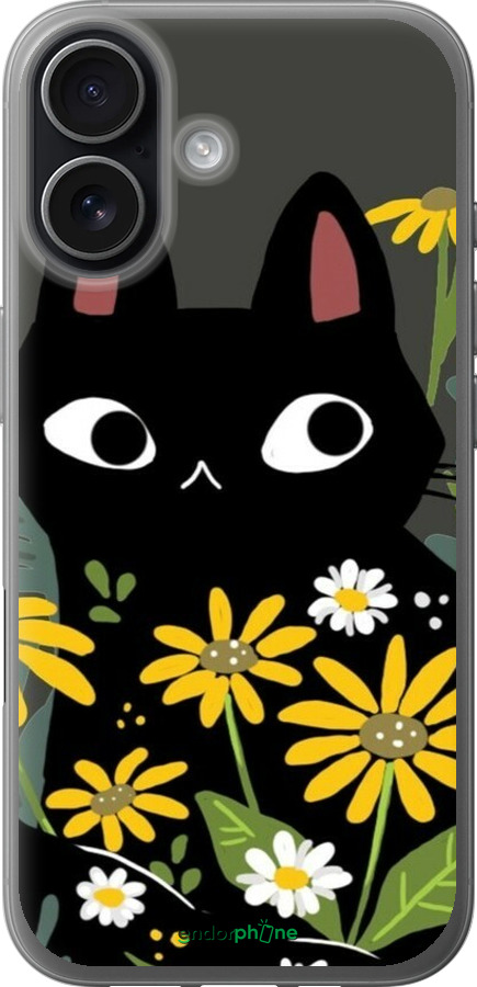 Силиконовый чехол Черный кот с цветами для Apple iPhone 17 - 6448u-4031 изображение 
