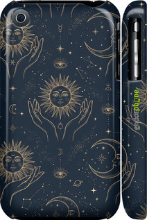 3D пластиковый матовый чехол Celestial Harmony: Sun & Moon Gold Mystic Pattern для Apple iPhone 3Gs - 6778m-34 изображение 