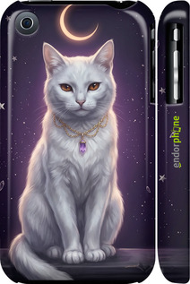 3D пластиковый матовый чехол Mystic White Cat Gothic Dark Purple Gold для Apple iPhone 3Gs - 6805m-34 изображение 