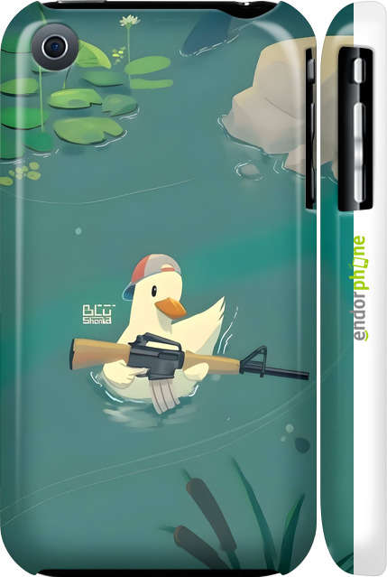3D пластиковий матовий чехол Каченя з автоматом для Apple iPhone 3Gs - 6356m-34 изображение 
