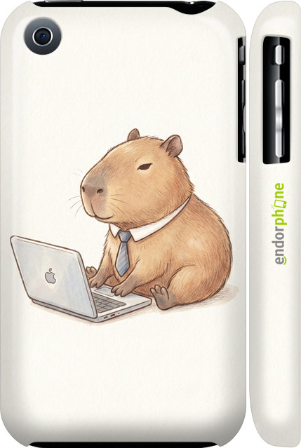 3D пластиковый матовый чехол Funny Capybara CEO Working для Apple iPhone 3Gs - 6777m-34 изображение 