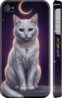 3D пластиковый глянцевый чехол Mystic White Cat Gothic Dark Purple Gold для Apple iPhone 4s - 6805c-12 изображение 