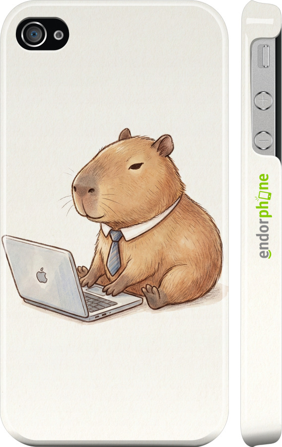 3D пластиковый глянцевый чехол Funny Capybara CEO Working для Apple iPhone 4 - 6777c-15 изображение 
