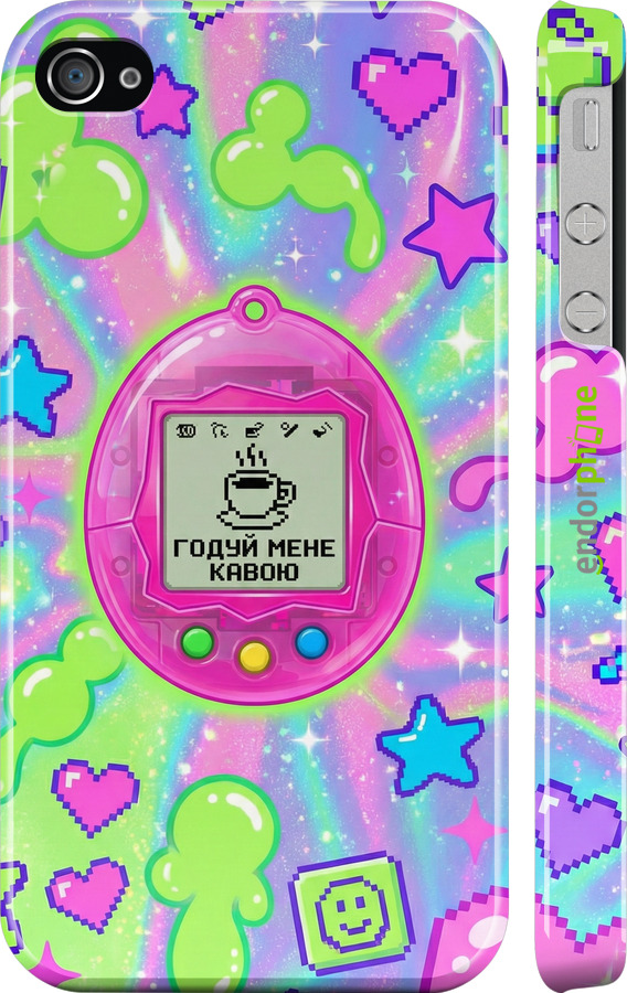 3D пластиковый глянцевый чехол Y2K Aesthetic Retro Pet: Годуй мене кавою для Apple iPhone 4s - 6784c-12 изображение 