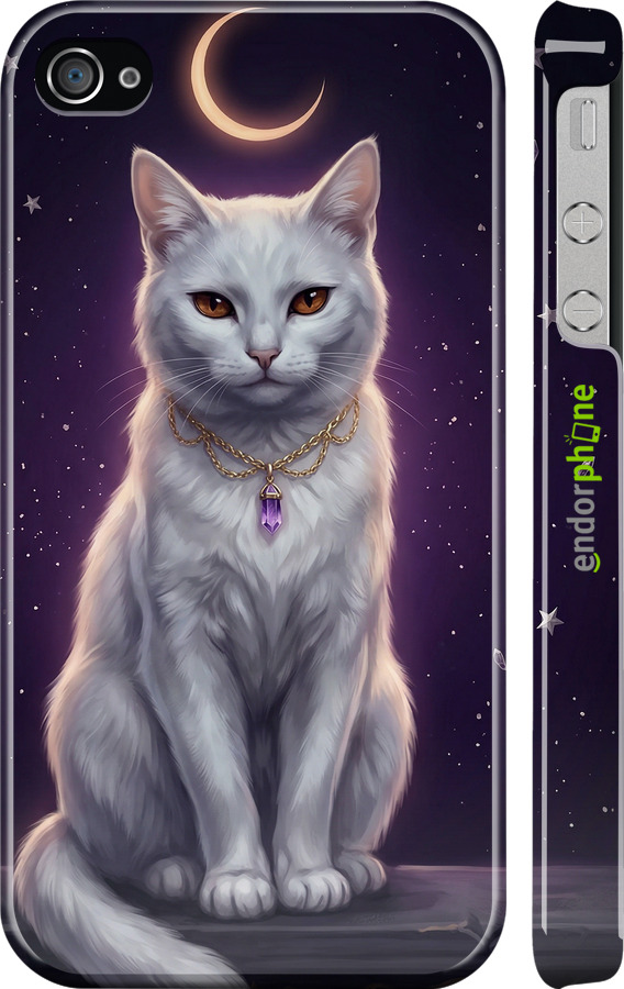 3D пластиковый глянцевый чехол Mystic White Cat Gothic Dark Purple Gold для Apple iPhone 4s - 6805c-12 изображение 