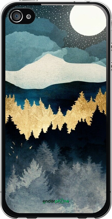 2D пластиковий чехол Нічний краєвид з лісом та горами для Apple iPhone 4 - 6493t-15 изображение 