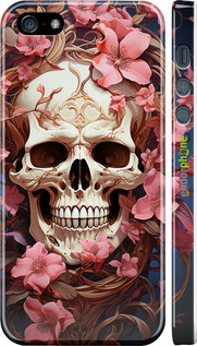 3D пластиковый глянцевый чехол Череп в розовых цветах для Apple iPhone SE - 5965c-214 изображение 