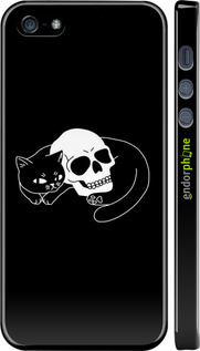 3D пластиковый глянцевый чехол С изображением кота и черепа для Apple iPhone SE - 6491c-214 изображение 
