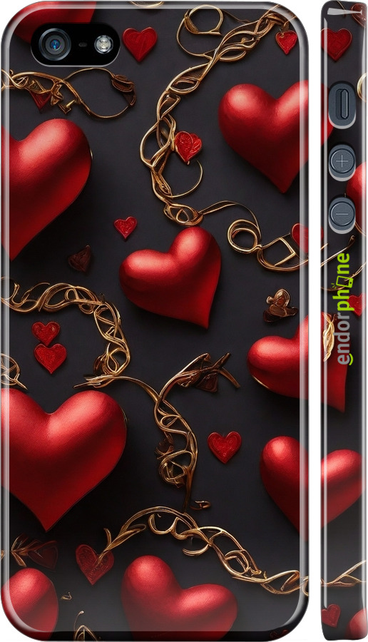 3D пластиковый матовый чехол Сердечки для Apple iPhone 5s - 5831m-21 изображение 