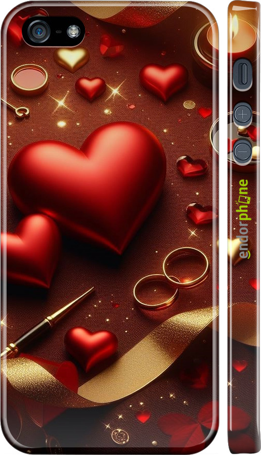 3D пластиковый матовый чехол Сердечки v3 для Apple iPhone 5s - 5833m-21 изображение 