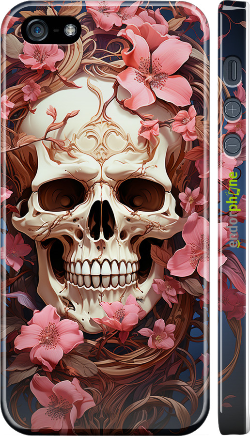 3D пластиковый глянцевый чехол Череп в розовых цветах для Apple iPhone SE - 5965c-214 изображение 