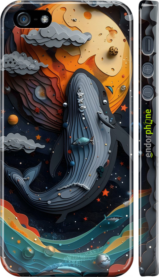 3D пластиковый глянцевый чехол Кит в космосе для Apple iPhone 5 - 6328c-18 изображение 