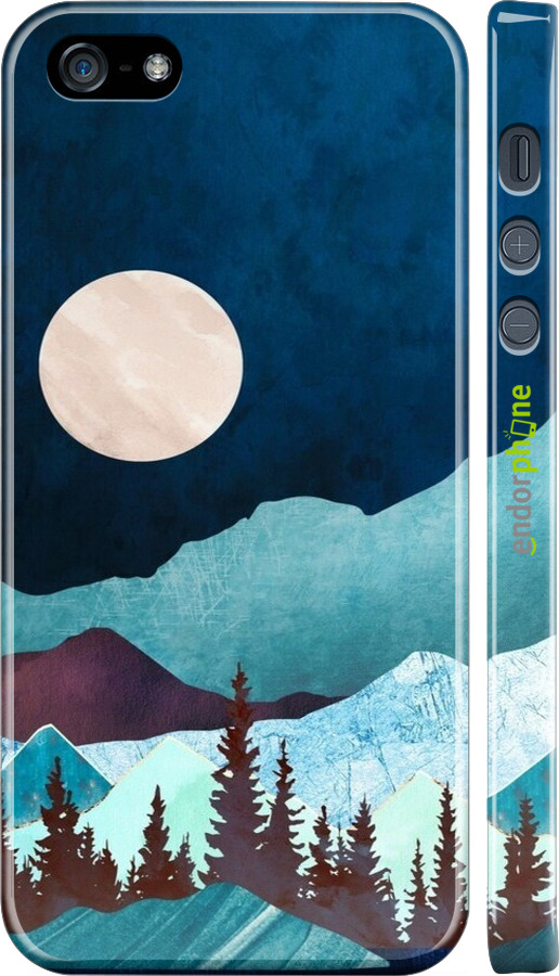 3D пластиковый глянцевый чехол Горная идиллия ночной пейзаж для Apple iPhone 5s - 6488c-21 изображение 