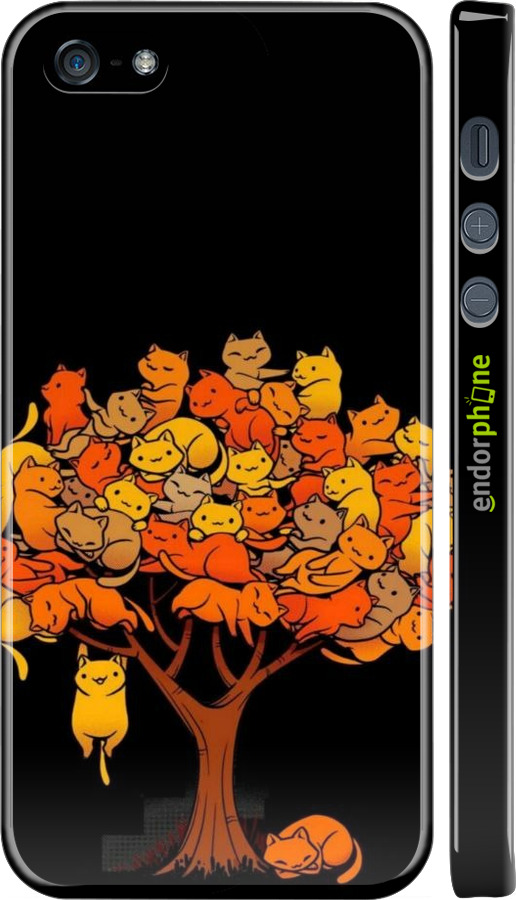 3D пластиковий глянцевий чехол Дерево та котики для Apple iPhone SE - 6516c-214 изображение 