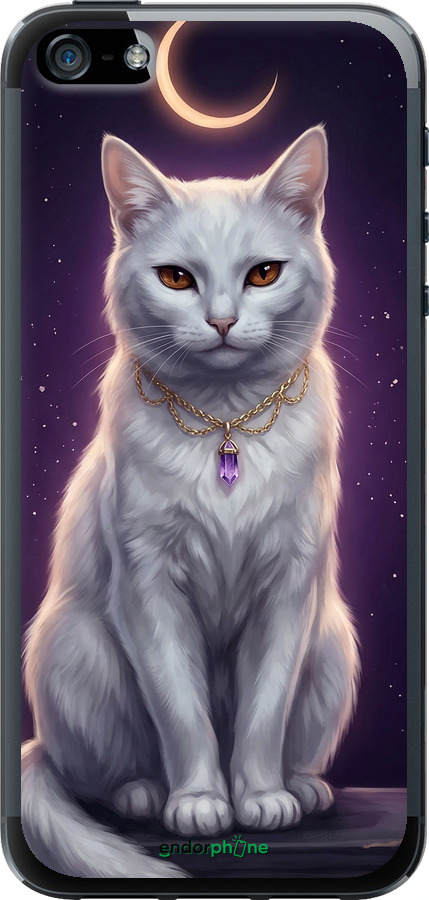 Силиконовый чехол Mystic White Cat Gothic Dark Purple Gold для Apple iPhone 5 - 6805u-18 изображение 