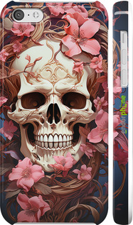 3D пластиковый глянцевый чехол Череп в розовых цветах для Apple iPhone 5c - 5965c-23 изображение 