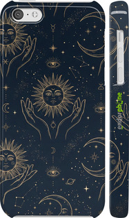 3D пластиковый глянцевый чехол Celestial Harmony: Sun & Moon Gold Mystic Pattern для Apple iPhone 5c - 6778c-23 изображение 
