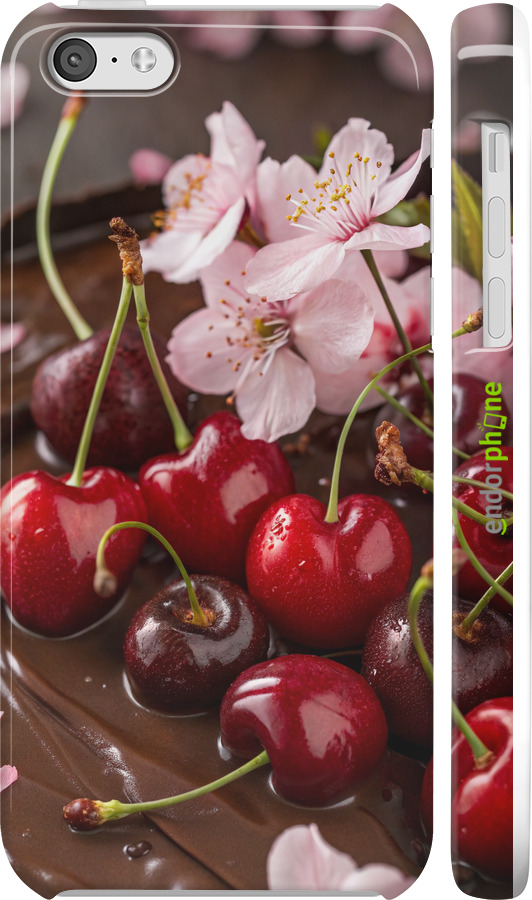 3D пластиковый глянцевый чехол Вишня в шоколаде для Apple iPhone 5c - 6698c-23 изображение 