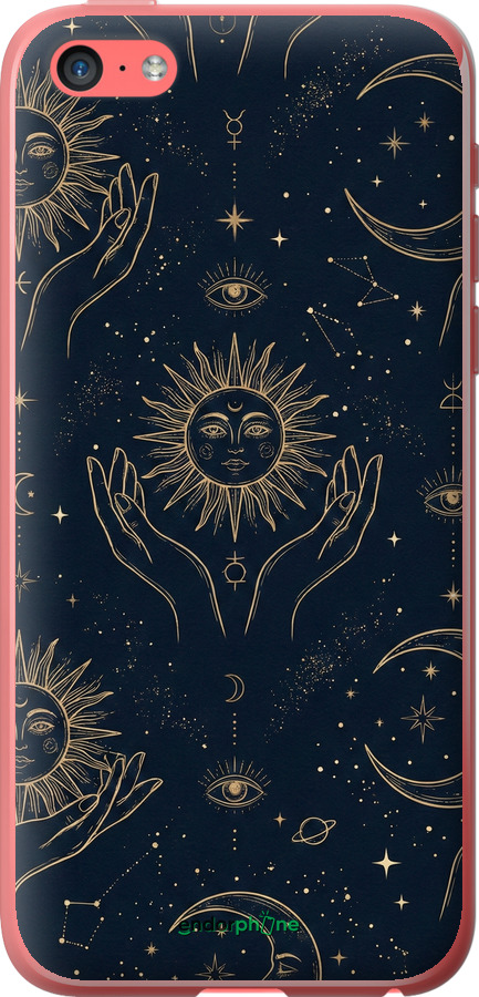 2D пластиковий чехол Celestial Harmony: Sun & Moon Gold Mystic Pattern для Apple iPhone 5c - 6778t-23 изображение 