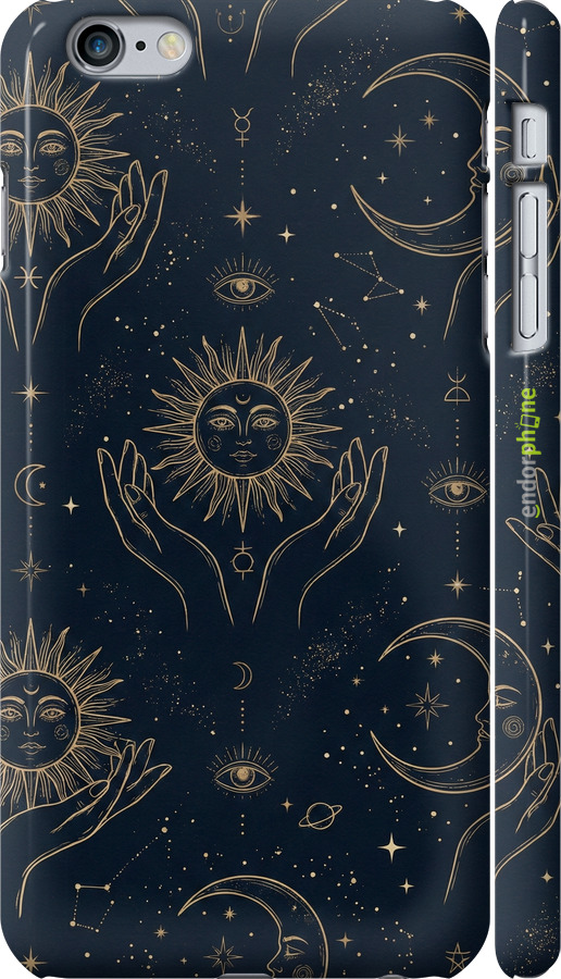 3D пластиковий глянцевий чехол Celestial Harmony: Sun & Moon Gold Mystic Pattern для Apple iPhone 6s Plus - 6778c-91 изображение 