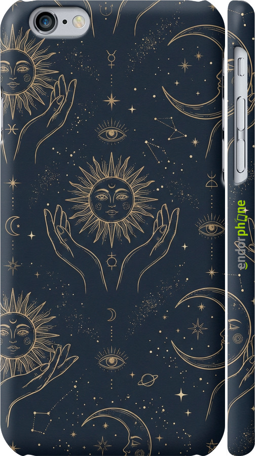 3D пластиковий глянцевий чехол Celestial Harmony: Sun & Moon Gold Mystic Pattern для Apple iPhone 6s - 6778c-90 изображение 