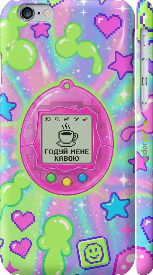 3D пластиковый глянцевый чехол Y2K Aesthetic Retro Pet: Годуй мене кавою для Apple iPhone 6 - 6784c-45 изображение 