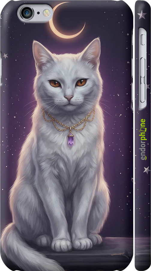 3D пластиковий глянцевий чехол Mystic White Cat Gothic Dark Purple Gold для Apple iPhone 6s - 6805c-90 изображение 