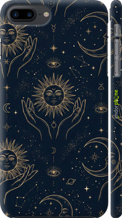 3D пластиковый глянцевый чехол Celestial Harmony: Sun & Moon Gold Mystic Pattern для Apple iPhone 7 Plus - 6778c-337 изображение 