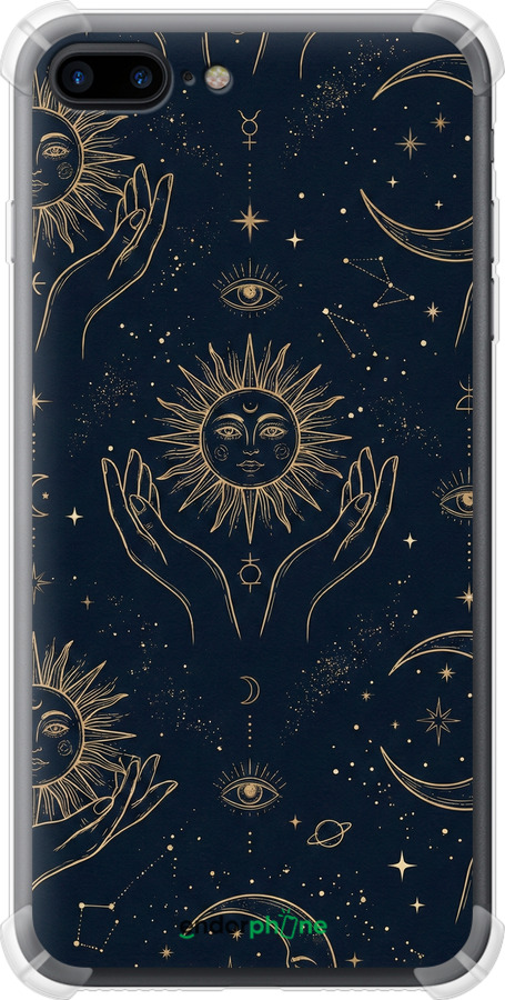 Силикон с усиленными углами чехол Celestial Harmony: Sun & Moon Gold Mystic Pattern для Apple iPhone 7 Plus - 6778sp-337 изображение 