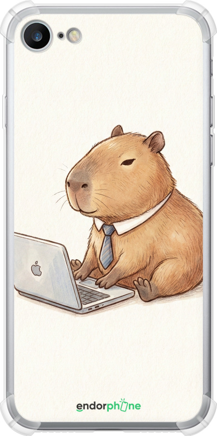 Силіконовий протиударний с посиленими кутами чехол Funny Capybara CEO Working для Apple iPhone SE 2022 - 6777sp-3737 изображение 