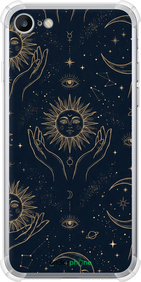 Силикон с усиленными углами чехол Celestial Harmony: Sun & Moon Gold Mystic Pattern для Apple iPhone SE 2022 - 6778sp-3737 изображение 