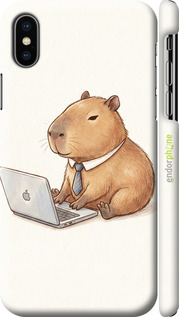 3D пластиковый матовый чехол Funny Capybara CEO Working для Apple iPhone X - 6777m-1050 изображение 