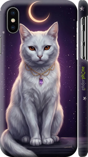 3D пластиковий глянцевий чехол Mystic White Cat Gothic Dark Purple Gold для Apple iPhone X - 6805c-1050 изображение 