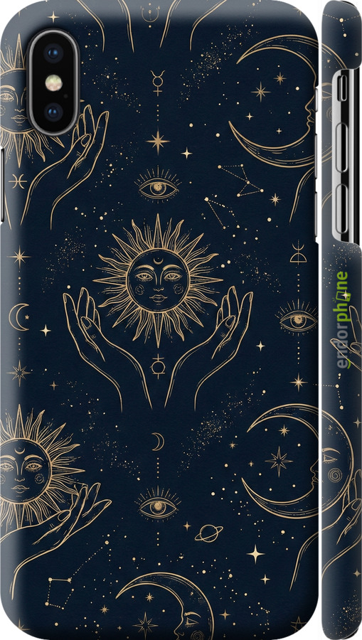 3D пластиковый матовый чехол Celestial Harmony: Sun & Moon Gold Mystic Pattern для Apple iPhone X - 6778m-1050 изображение 