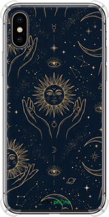 Силикон с усиленными углами чехол Celestial Harmony: Sun & Moon Gold Mystic Pattern для Apple iPhone X - 6778sp-1050 изображение 