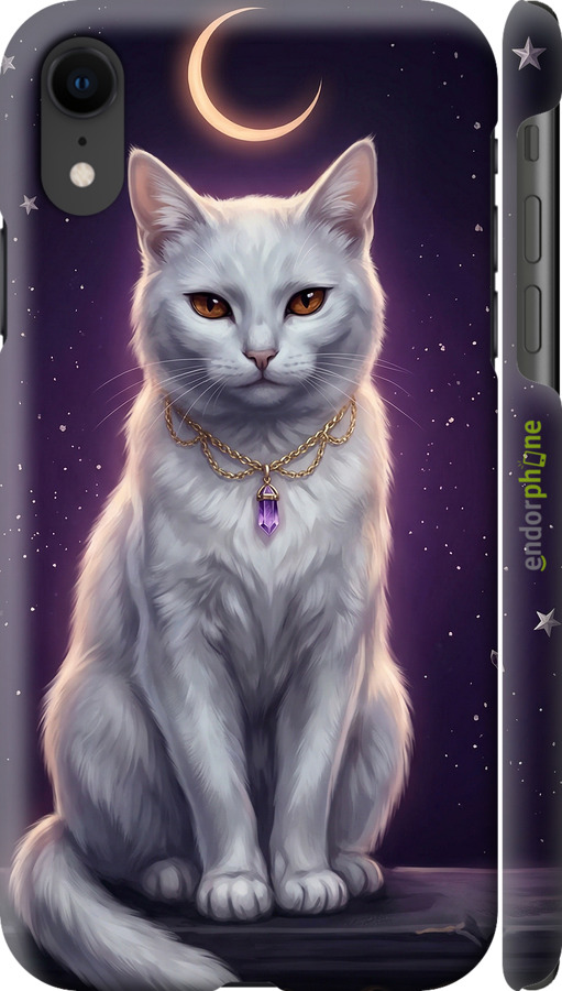 3D пластиковый глянцевый чехол Mystic White Cat Gothic Dark Purple Gold для Apple iPhone XR - 6805c-1560 изображение 