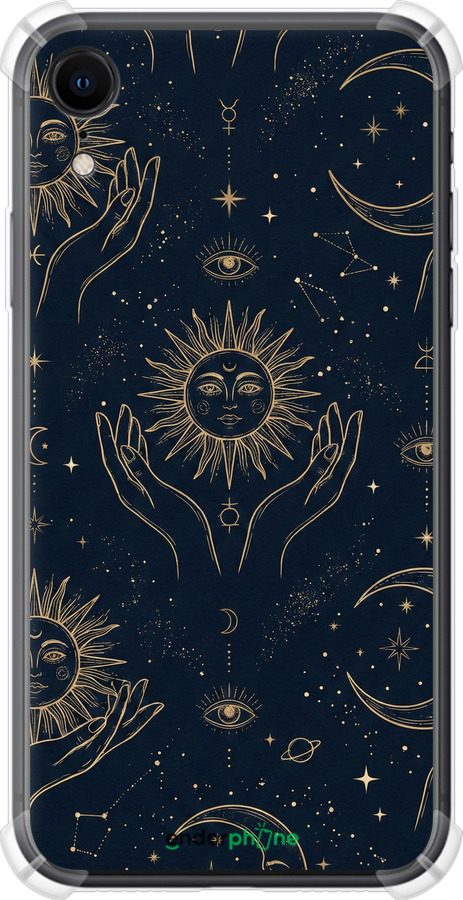 Силіконовий протиударний с посиленими кутами чехол Celestial Harmony: Sun & Moon Gold Mystic Pattern для Apple iPhone XR - 6778sp-1560 изображение 
