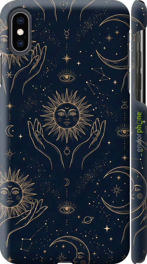 3D пластиковий матовий чехол Celestial Harmony: Sun & Moon Gold Mystic Pattern для Apple iPhone XS Max - 6778m-1557 изображение 