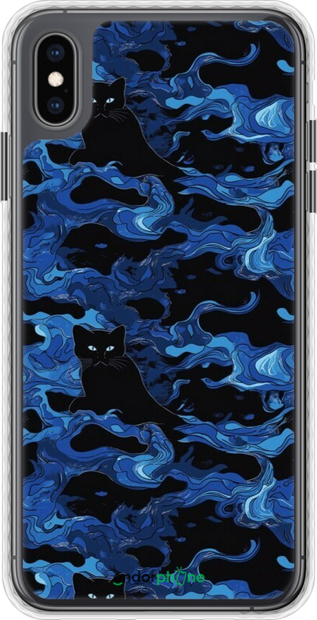 Чехол Bumper чехол Абстрактный узор черных котов на синем фоне для Apple iPhone XS Max - 6525pc-1557 изображение 