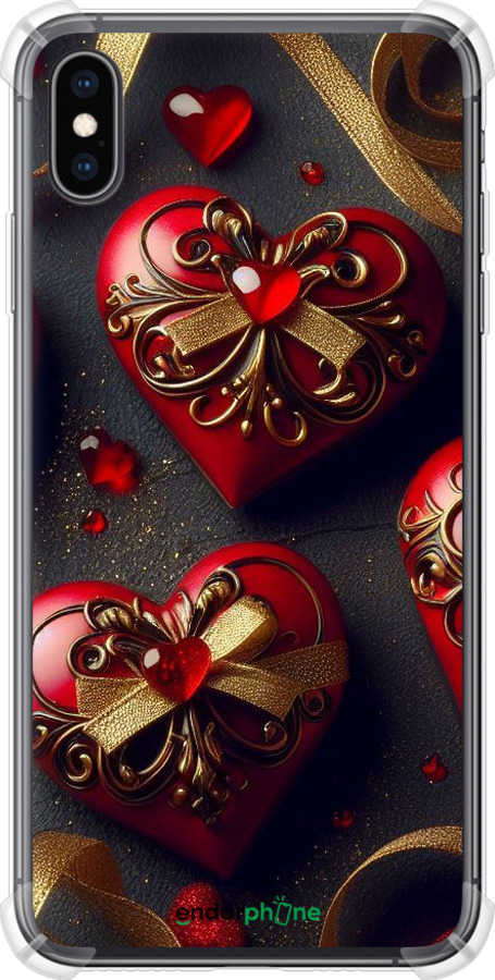 Силіконовий протиударний с посиленими кутами чехол Сердечки v4 для Apple iPhone XS Max - 5834sp-1557 изображение 