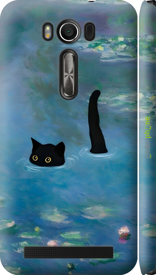 3D пластиковый матовый чехол С изображением кота и водяной лилии Monet для Asus ZenFone 2 Laser ZE500KL - 6519m-113 изображение 