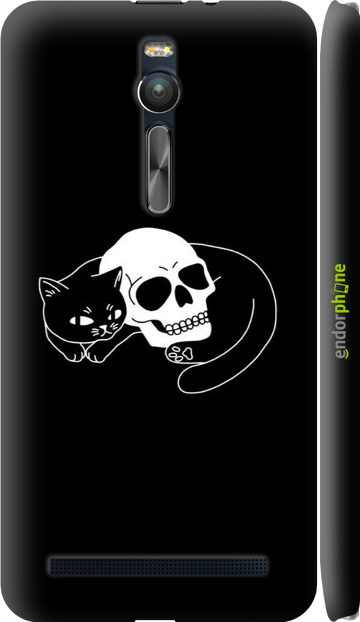 3D пластиковый глянцевый чехол С изображением кота и черепа для Asus Zenfone 2 ZE551ML - 6491c-122 изображение 