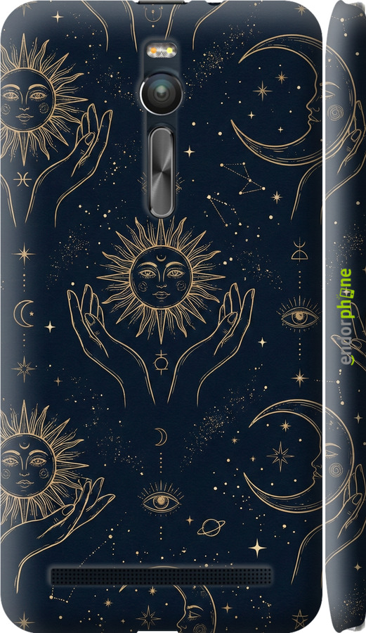 3D пластиковый глянцевый чехол Celestial Harmony: Sun & Moon Gold Mystic Pattern для Asus Zenfone 2 ZE551ML - 6778c-122 изображение 