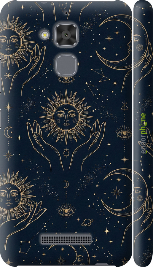 3D пластиковый матовый чехол Celestial Harmony: Sun & Moon Gold Mystic Pattern для Asus Zenfone 3 Max ZC520TL - 6778m-442 изображение 