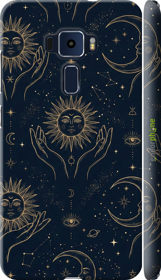 3D пластиковый матовый чехол Celestial Harmony: Sun & Moon Gold Mystic Pattern для Asus Zenfone 3 ZE520KL - 6778m-449 изображение 