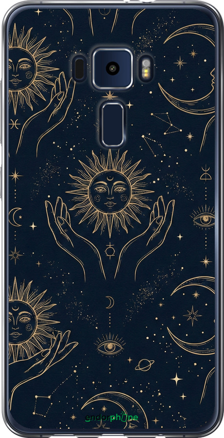 Силиконовый чехол Celestial Harmony: Sun & Moon Gold Mystic Pattern для Asus Zenfone 3 ZE520KL - 6778u-449 изображение 
