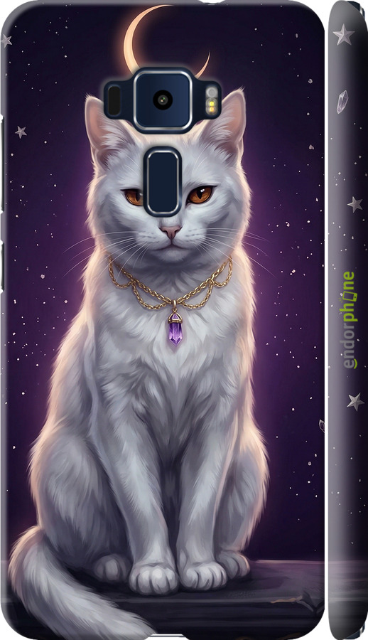 3D пластиковый матовый чехол Mystic White Cat Gothic Dark Purple Gold для Asus Zenfone 3 ZE552KL - 6805m-448 изображение 