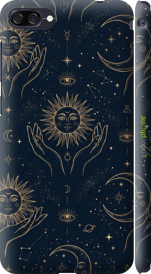 3D пластиковый матовый чехол Celestial Harmony: Sun & Moon Gold Mystic Pattern для Asus ZenFone 4 Max ZC520KL - 6778m-1242 изображение 